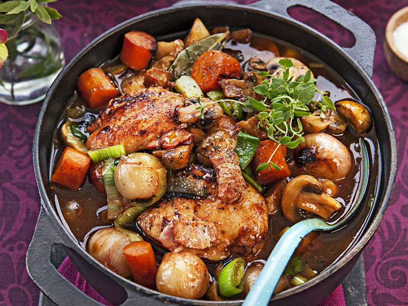 Coq au vin med vitt vin