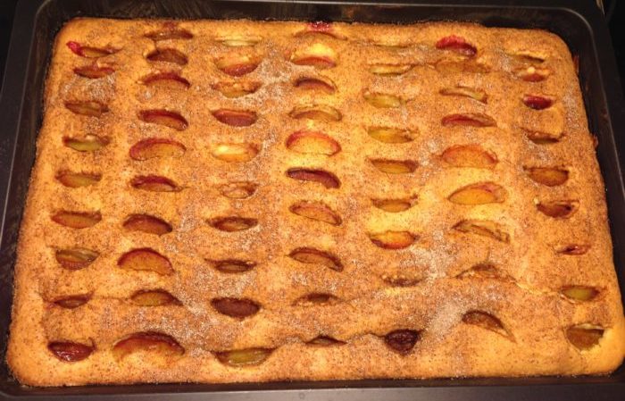 Plommonkaka med kanelsocker i långpanna