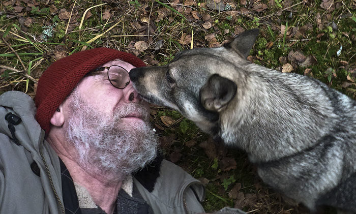 Redan efter 27 meter, kom min husses första genomklappning. Ett idogt slickande på hans ansikte, fick dock honom på fötter igen och han kunde fortsätta loppet.