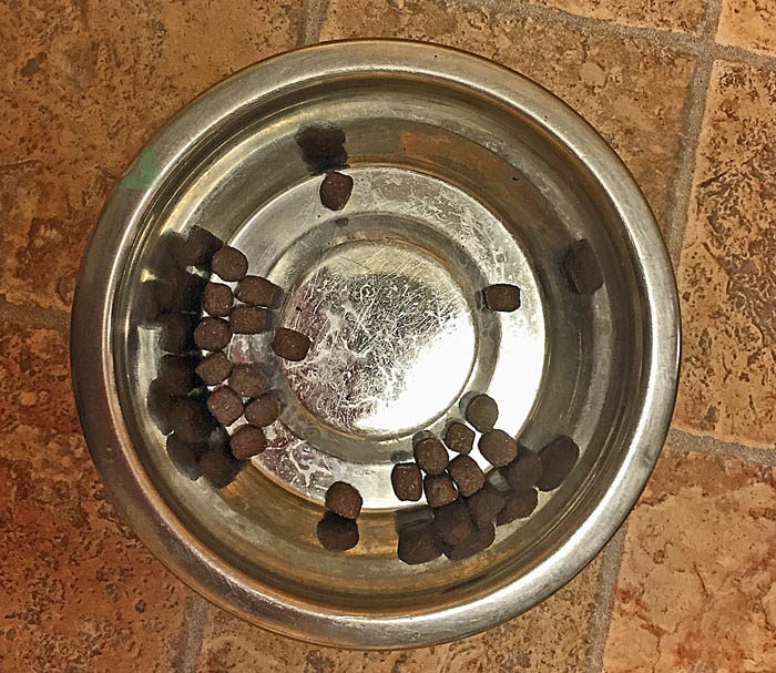 Nu blev väl min ex-matte glad. Bara torra kulor är ingen fullvärdig mat för en president, så jag lämnade lite. Min tanke var att hon skulle smaka lite, så hon fick se hur gott det var. Det gjorde hon inte och jag fick svälta.