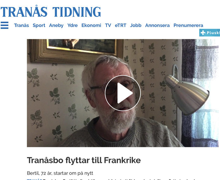 Fel igen. Tranåspresident flyttar till Frankrike, hade varit en helt riktig rubrik. Det känns skönt att de har maskerat min husses ansikte med en pil i alla fall.